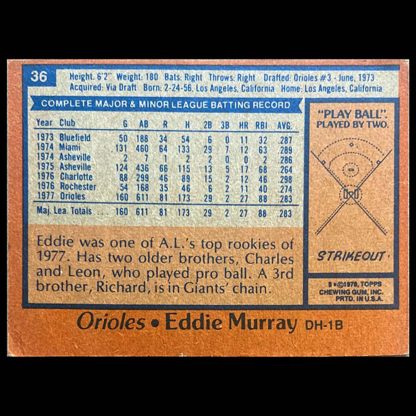 Eddie Murray 1978 Topps #036 (back)